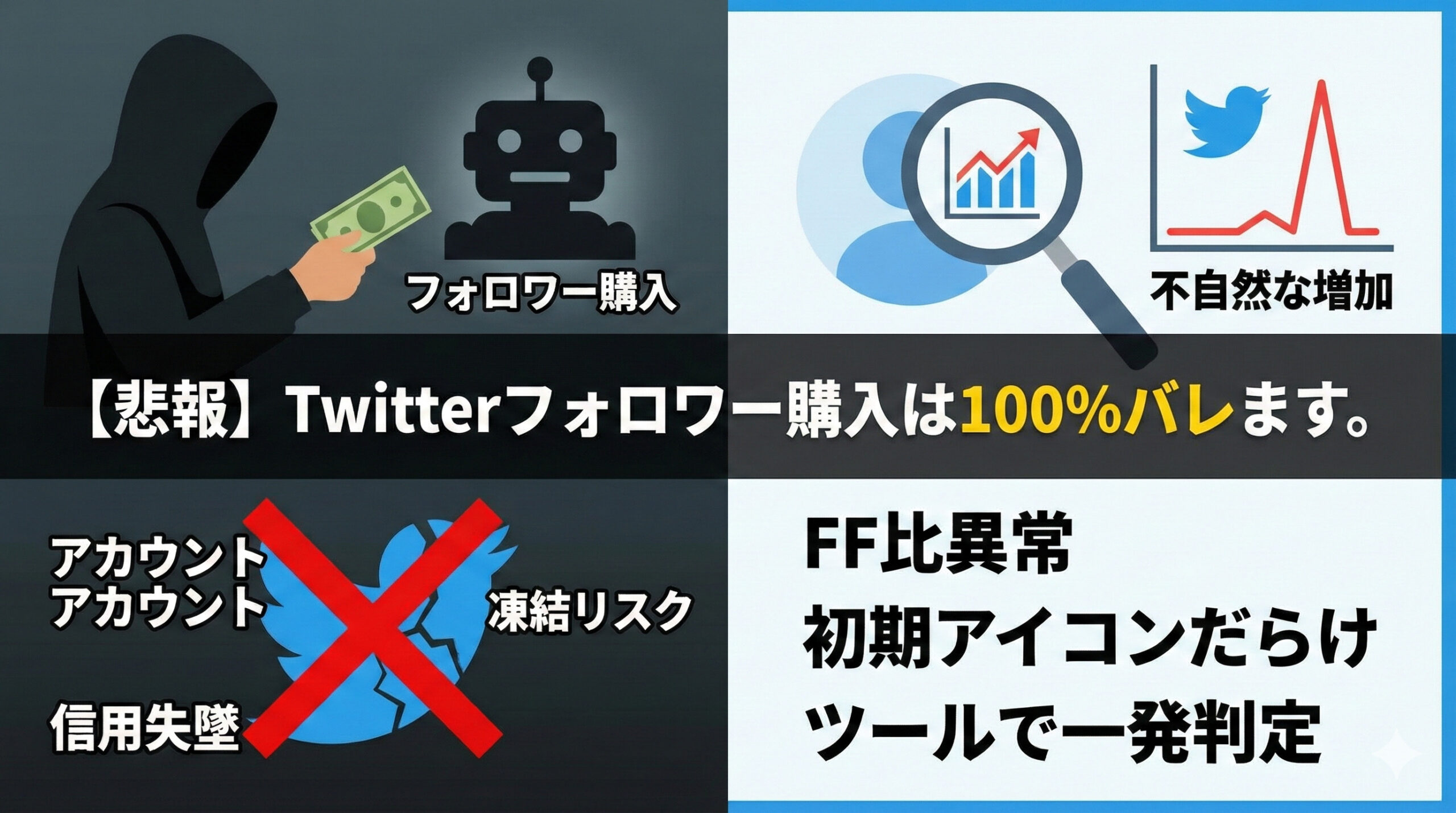 Twitterフォロワーを買うとバレる?一瞬で見抜かれる5つの理由と絶対NGなリスク